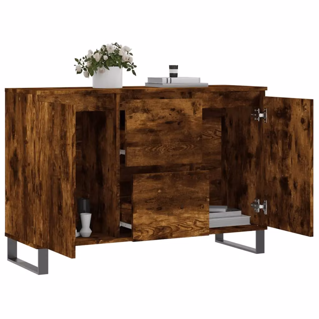 Berkfield Home Industrial Sideboard in Smoked Oak and Brown, W/D/H: 104 x 35 x 70 cm – 3