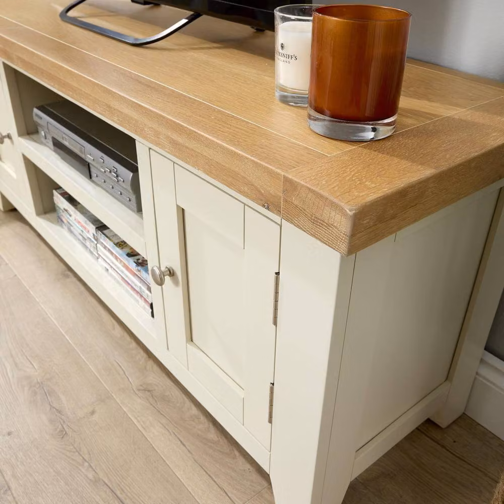 Home Source White Wooden TV Stand with 2 Doors and 2 Shelves, W: 120 cm, D: 37 cm, H: 50 cm – 2