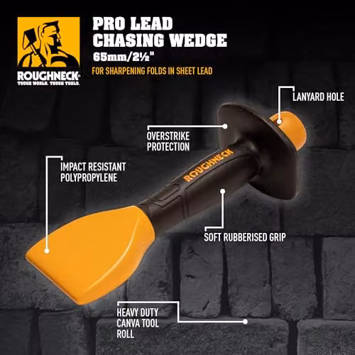 Roughneck Pro Lead Chasing Wedge Roofing Tool in Black and Yellow, 65mm – 2