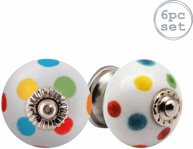Nicola Spring Pack of 6 Polished Multicolour Ceramic Cabinet Knobs