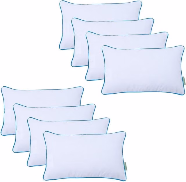 Gardenista White Rectangular Pillow with Turquoise Piping and Removable Stain Repellent Cover
