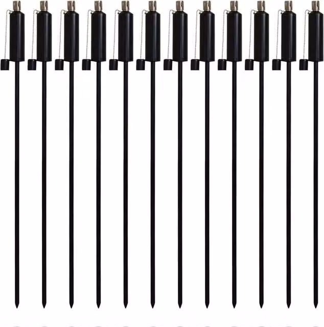 Harbour Housewares Metal Cylinder Garden Torches with Ground Spike, Pack of 12, Black