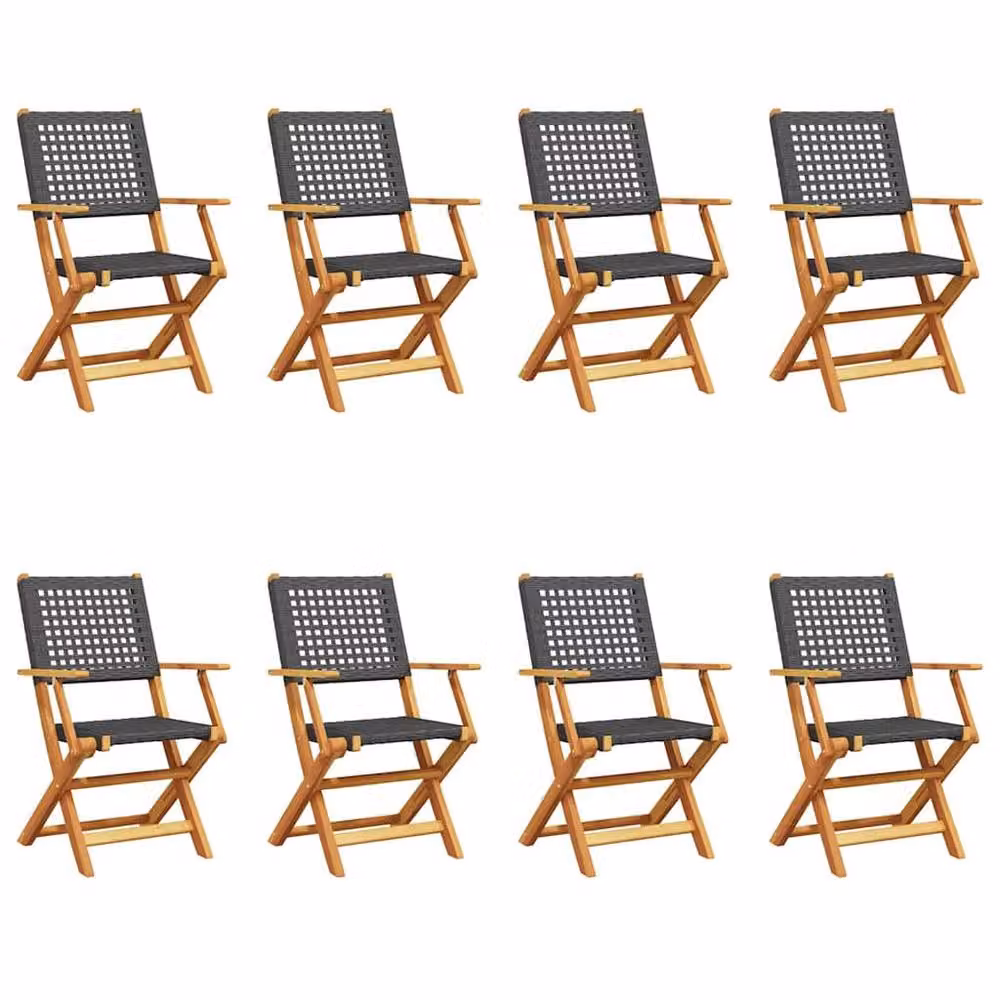 Berkfield Home Beautiful Set of 8 Black Poly Rattan and Oiled Acacia Wood Folding Garden Chairs – 3