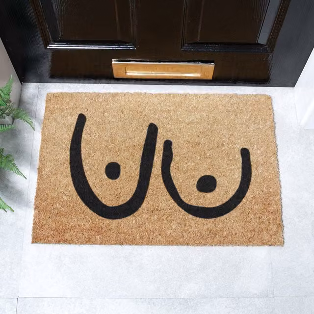 Artsy Mats Boobies Doormat, Brown, Coir and Natural Rubber, Non-Slip and Weatherproof