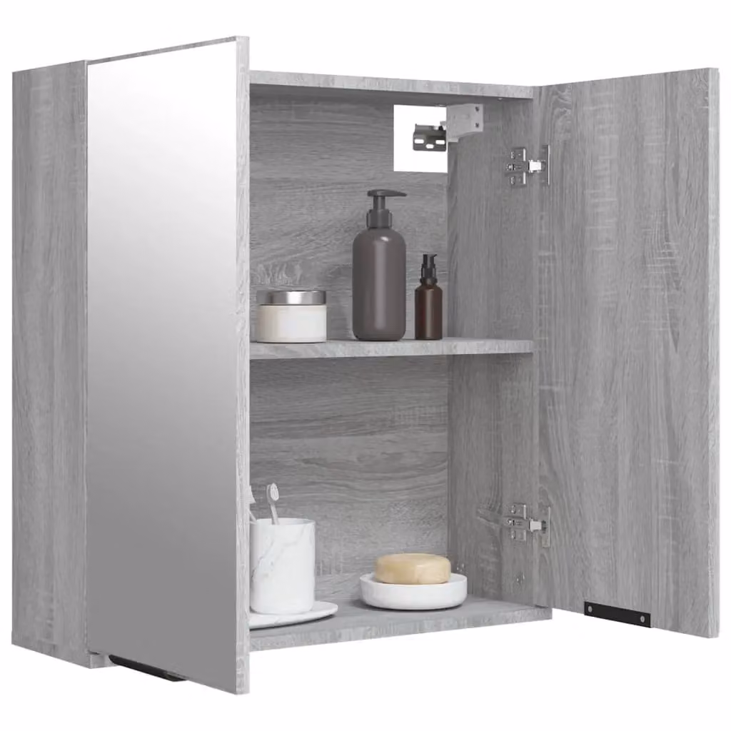 Berkfield Home Grey Sonoma Bathroom Mirror Cabinet, W: 64 cm, D: 20 cm, H: 67 cm – 2