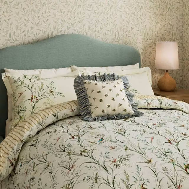 Sanderson Tuileries Reversible Cotton Mako Satin Duvet Cover and Pillowcase Set, Multicolour, W/H: 90 x 200 cm – 1