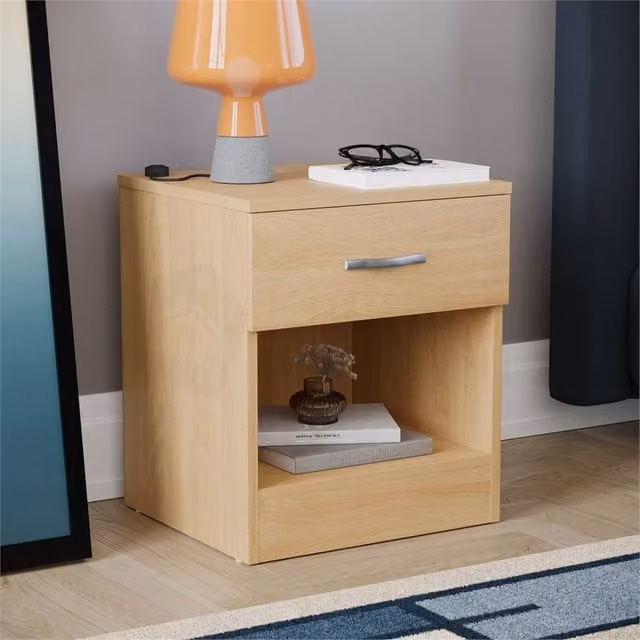 FORGEVIO Modern 1 Drawer Chest of Drawers in Sand Beige Wood