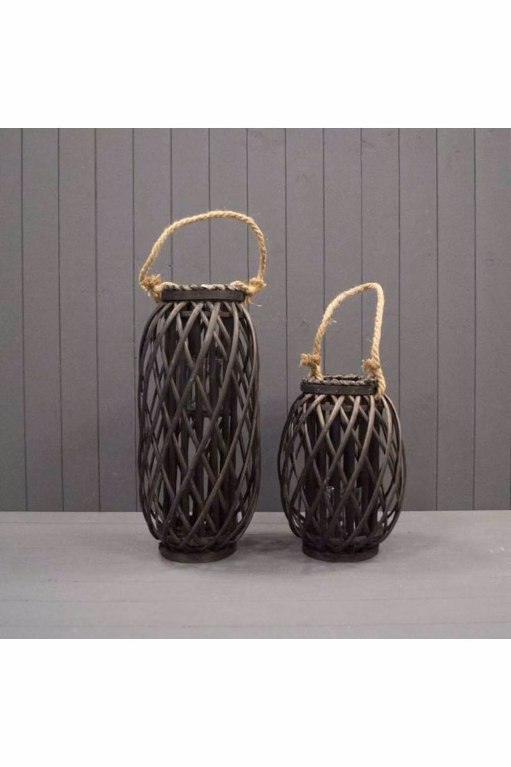 KDMD Black Wicker Rattan Tabletop Lantern for Tealights, 33 cm – 2