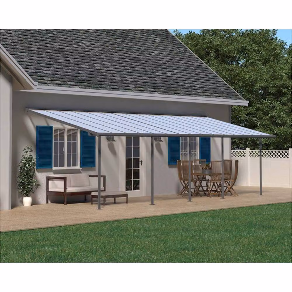 Palram Sierra Lean-to Patio Cover in Grey and Transparent Polycarbonate, W: 299 cm, H: 305 cm, L: 860 cm – 2