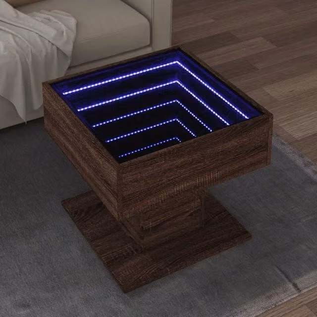 Berkfield Home Modern Square Coffee Table in Brown Oak with LED, W/D/H: 50 x 50 x 45 cm