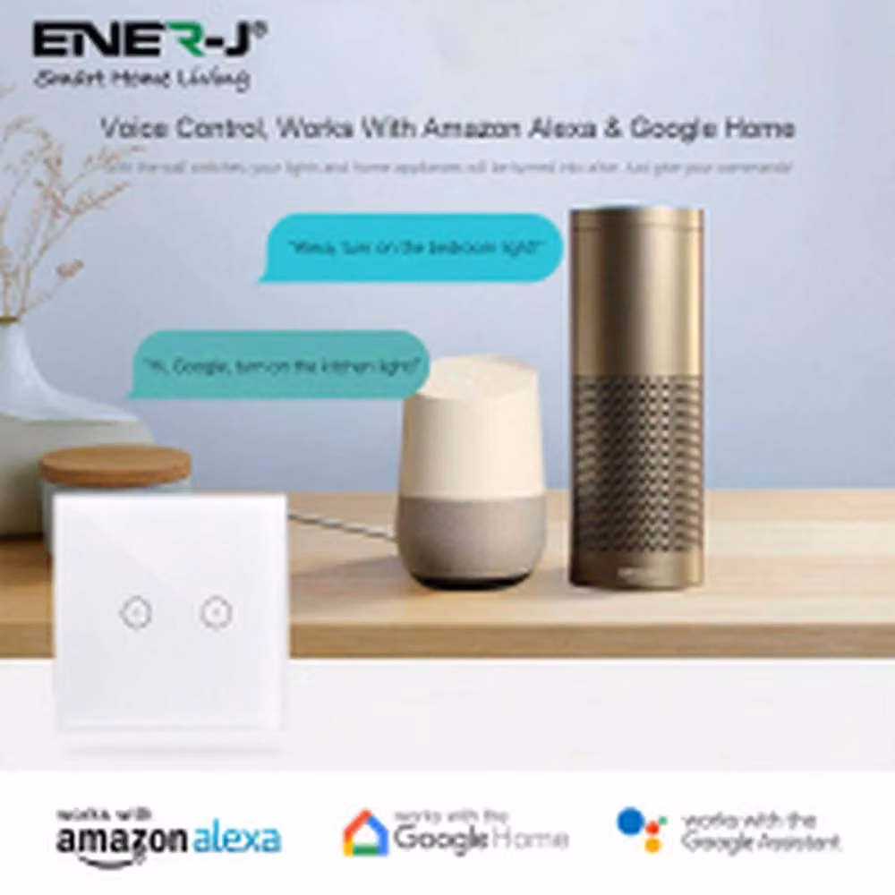 ENER-J 1 Gang Smart WiFi Touch Switch with Timer, White, No Neutral Required – 2