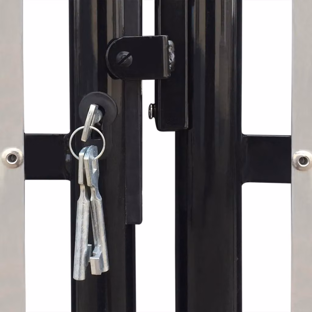 Berkfield Home Black Double Door Steel Swing Fence Gate W: 300 cm, H: 125 cm – 3