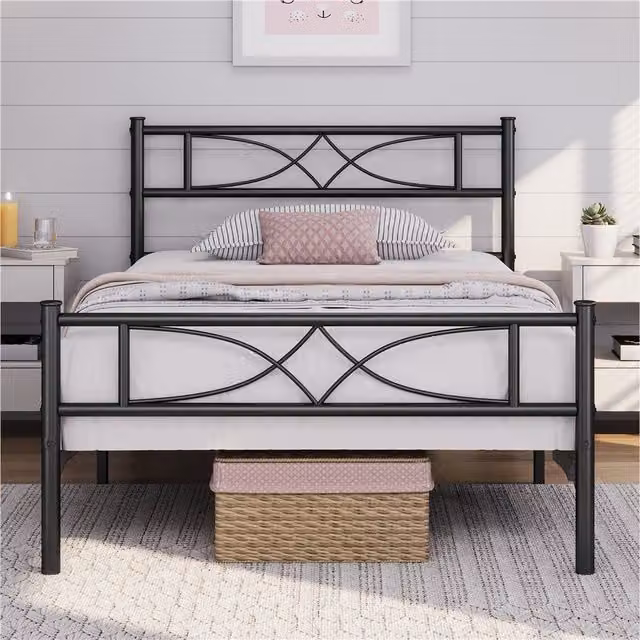 Yaheetech Modern Metal Bed Frame in Black, 90 x 200 cm