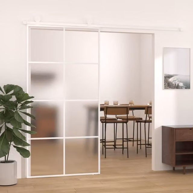 Berkfield Home White Sliding Door with Frosted ESG Glass and Aluminium, W: 102.5 cm, H: 205 cm – 1