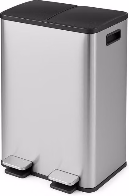 Toque 60L Stainless Steel Pedal Dustbin with Soft Close and Removable Inner Bucket in Silver