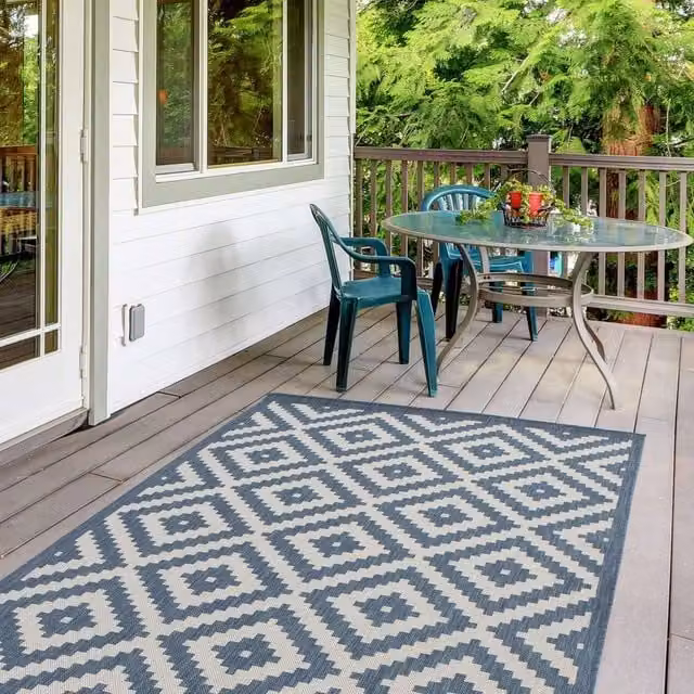 THE RUGS Geometric Diamond Outdoor Indoor Rug in Blue and Ivory, W: 240 cm, D: 340 cm – 1