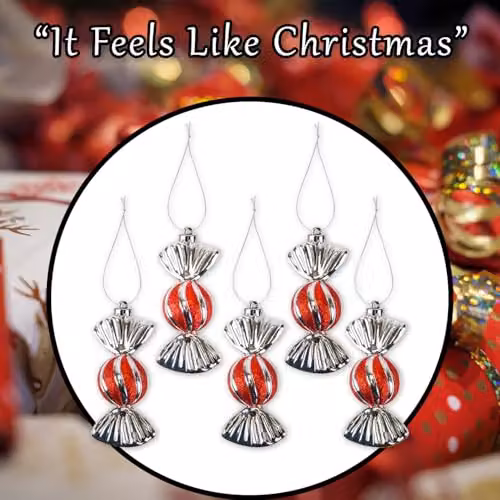 VFM e-Store Red Striped Candy Cane Christmas Tree Hanging Ornaments, Pack of 5, Height: 11 cm – 5