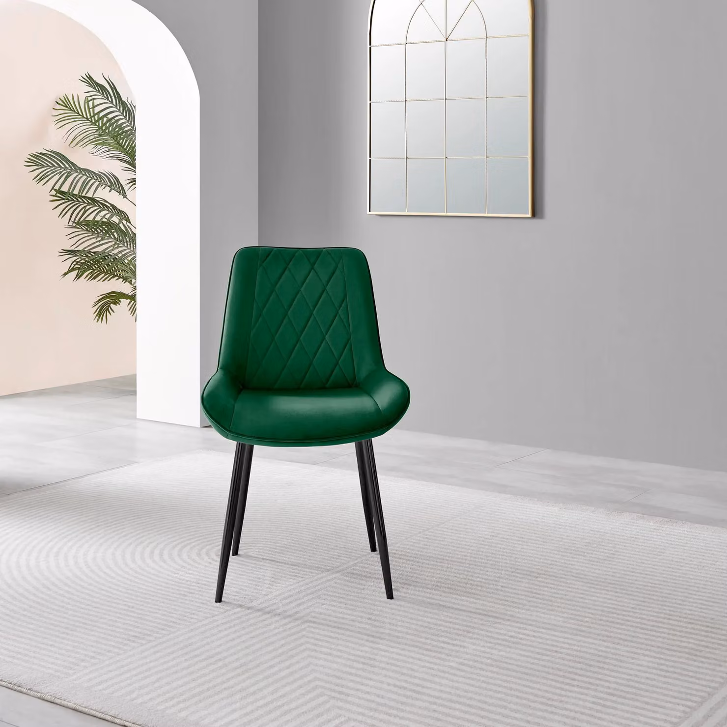 FurnitureboxUK Pesaro Set of 2 Luxury Velvet Dining Chairs with Diamond Stitched Back and Black Metal Legs in Green – 2