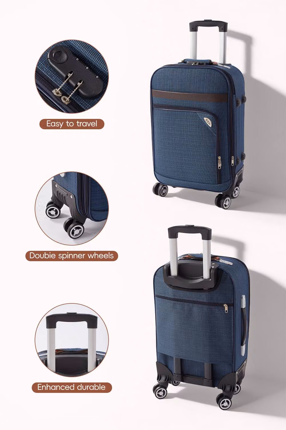 SHEONLY 20-Inch Blue Softshell Expandable Suitcase with Combination Lock – 3