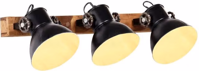 Berkfield Home Industrial Wall Lamp in Black and Brown with Wood and Metal Finish, W/H: 65 x 25 cm, E27