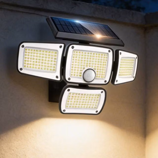 Ventryn 346 LED Solar Motion Sensor Wall Light Outdoor Security Flood Lamp in Black