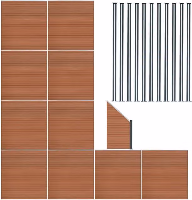 Monster Shop Brown WPC and Aluminium Fence Panels with Posts and Angled Pieces, Height: 185 cm