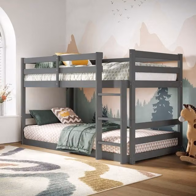 Flair Shasha Low Shorty Bunk Bed in Grey Solid Pine Wood, 80 x 160 cm