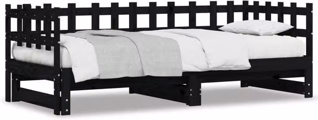 Berkfield Home Black Solid Wood Pine Pull-out Day Bed with Drawers, W/D/H: 160 x 200 x 80 cm – 1