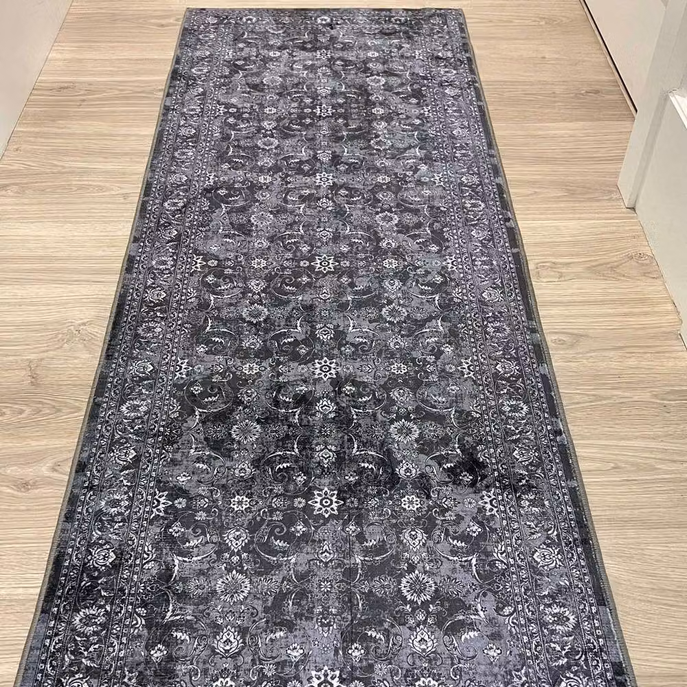 THE RUGS Nuza Vintage Washable Polyamide Non-Slip Rug, Black, W: 180 cm, D: 60 cm – 6