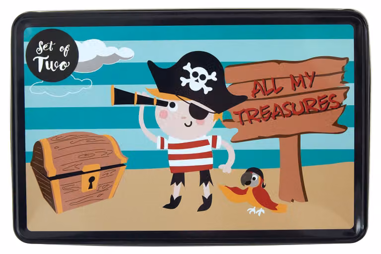 Orsina Adventurous Set of 2 Pirate Metal Storage Tins, Multicolour