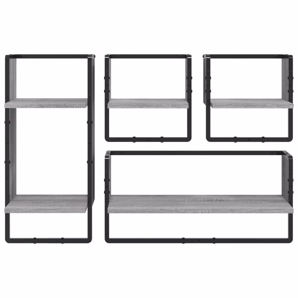 Berkfield Home 4 Piece Grey Sonoma Wall Mounted Shelf Set with Hanging Rods – 4