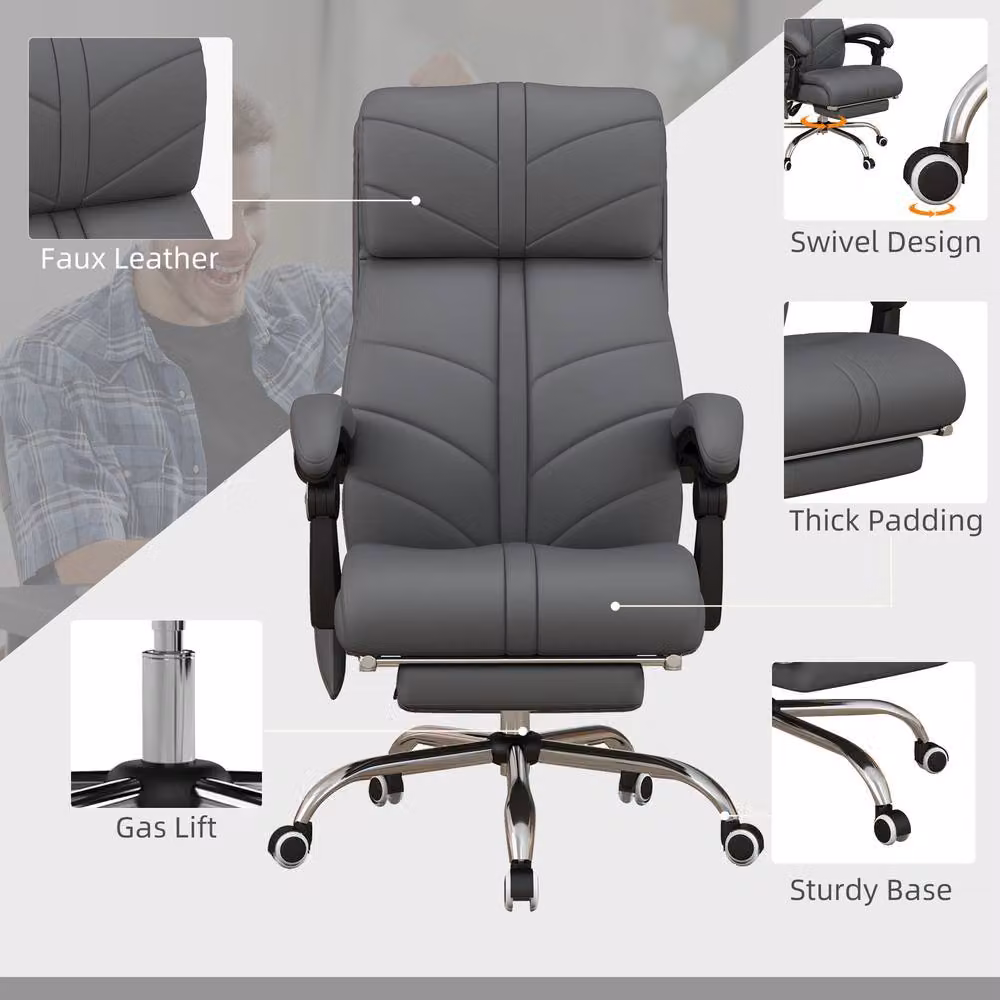STILVORA Grey Executive Office Chair with Massage, Heat, Footrest and Headrest – 6