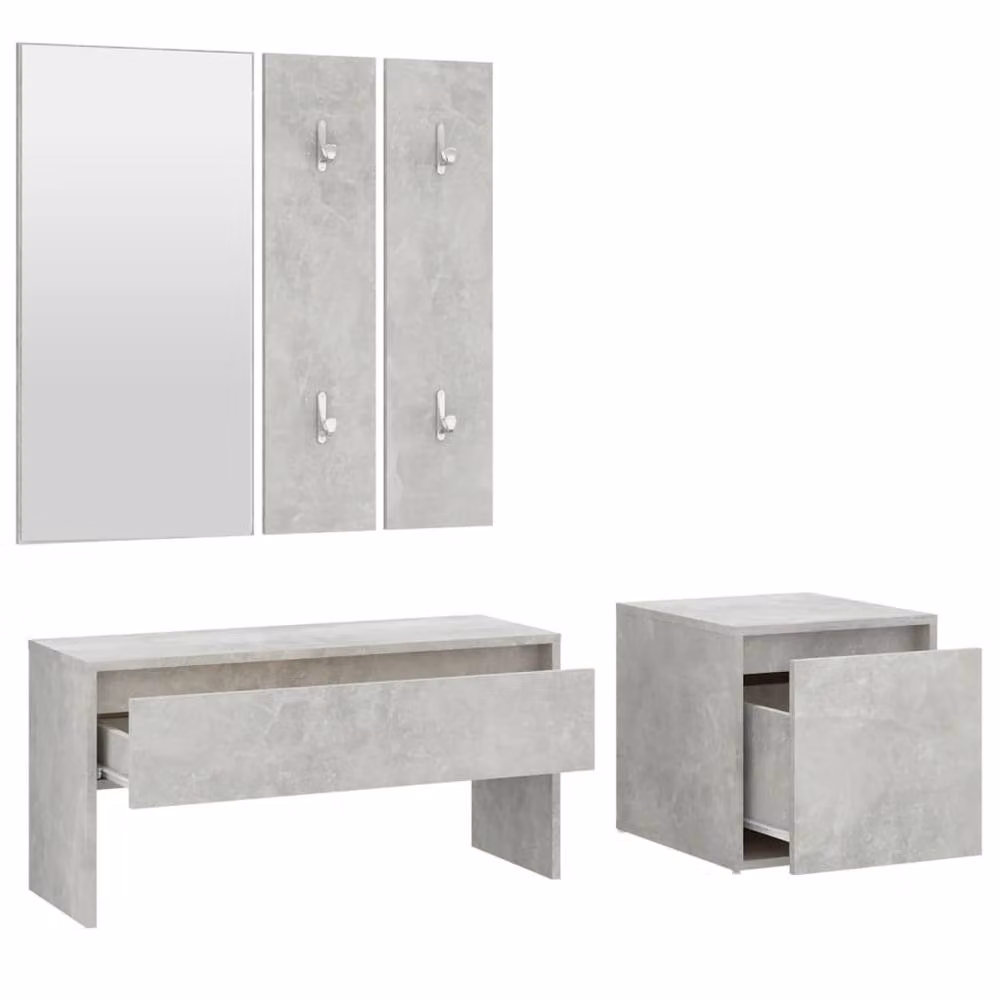 Berkfield Home Modern Hallway Furniture Set in Grey MDF with Bench, Mirror and Panel – 2