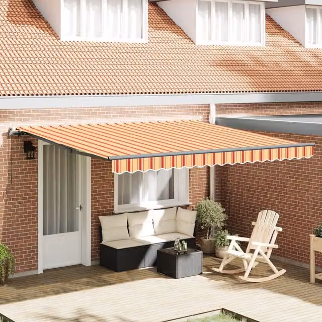 Berkfield Home Manual Retractable Acrylic Fabric Awning in Yellow and Orange, W/D/H: 400 x 300 x 165 cm – 1