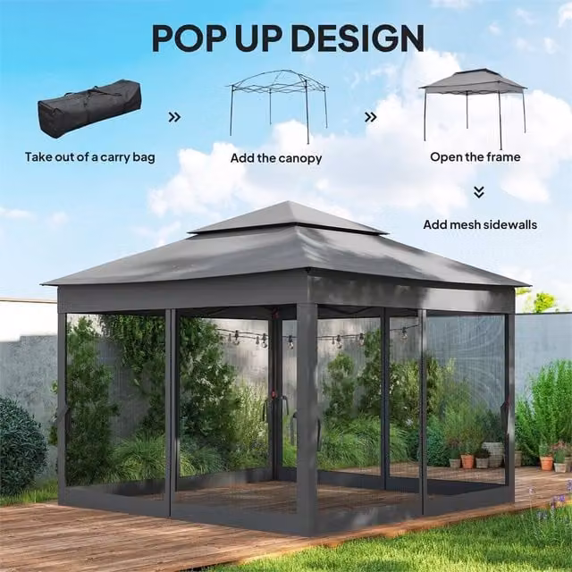 SPETLEK Garden Party Canopy Tent Shelter, Dark Grey, W: 3 m x D: 3 m