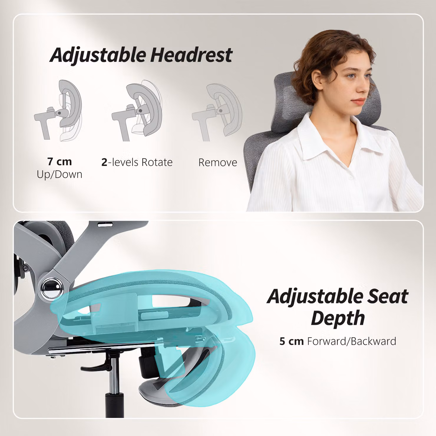 HOMCOM Ergonomic Grey Fabric Office Chair with Headrest and Armrests – 6