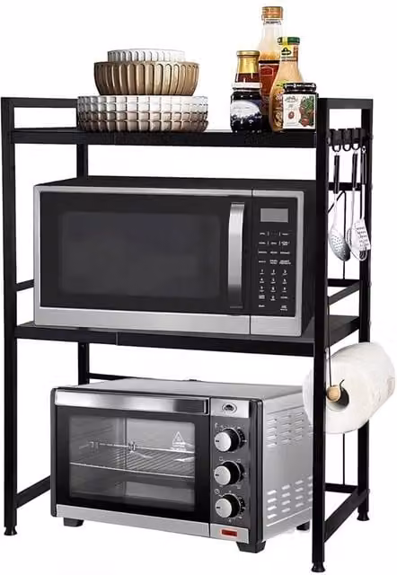 KORVIXA 3 Tier Expandable Corner Kitchen Storage Rack Stand in Matt Black, W/D/H: 50 x 50 x 50 cm