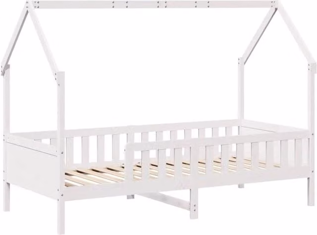 Berkfield Home Kids House Bed Frame in White Solid Pine, W/D/H: 90 x 190 cm