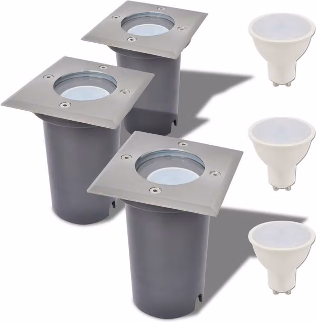 Berkfield Home Square Outdoor LED Ground Lights in Silver, Set of 3