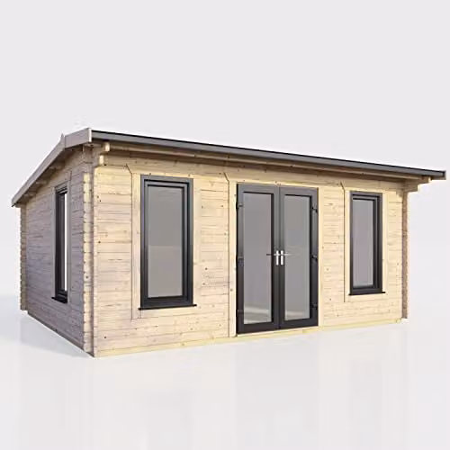 Powersheds Premium Apex Log Cabin with Double Doors, EPDM Rubber Roofing and Toughened Glass Windows in Anthracite Grey – 1
