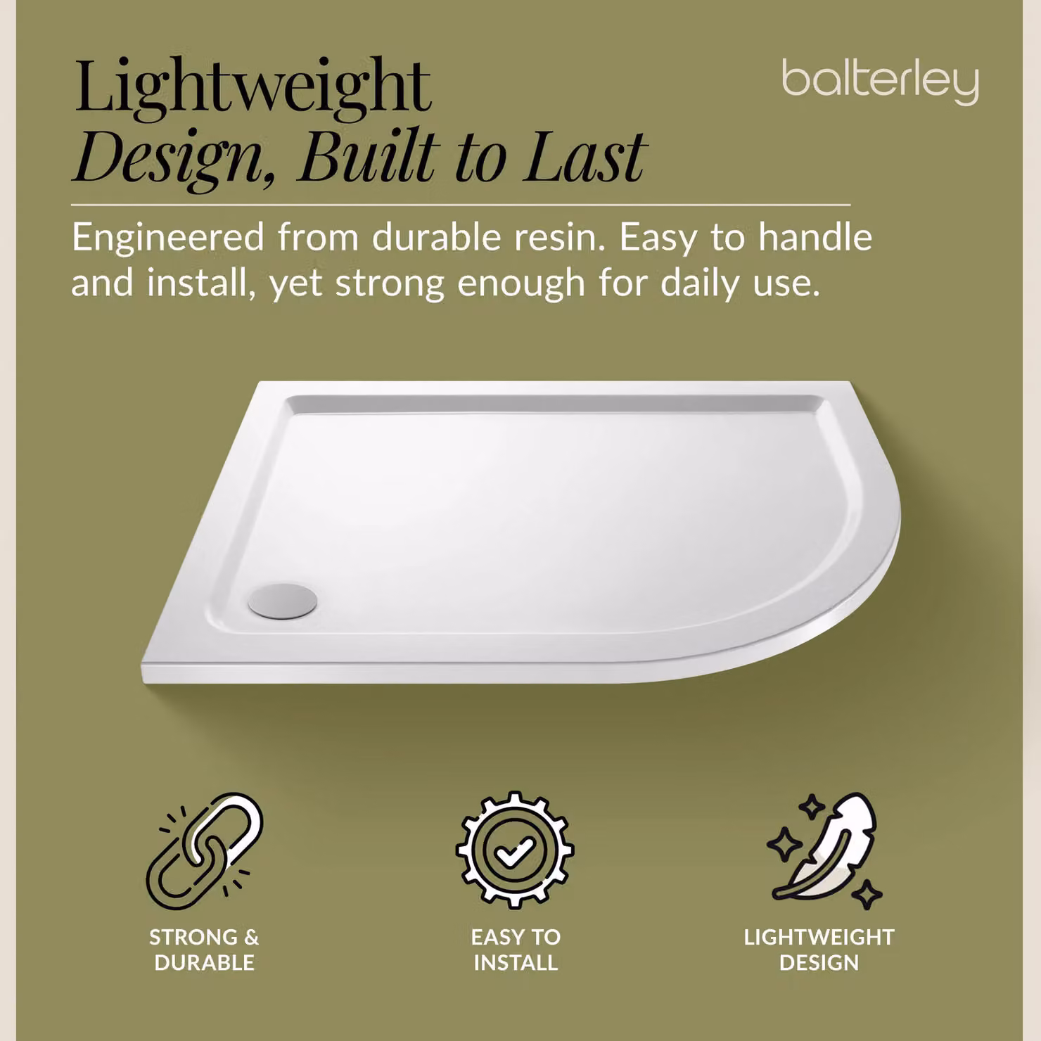 Balterley Premium Right Hand Offset Quadrant Shower Tray in White, W/D: 90 x 90 cm – 3
