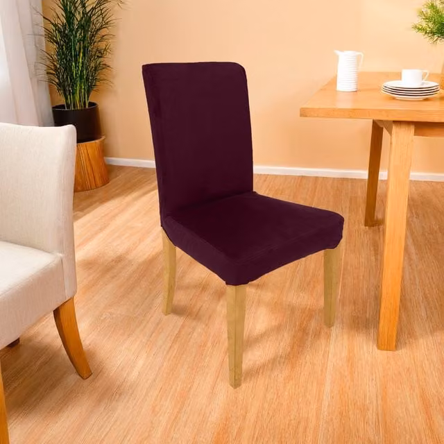 Gardenista Velvet Dining Chair Slipcover, Removable Seat Protector, Purple