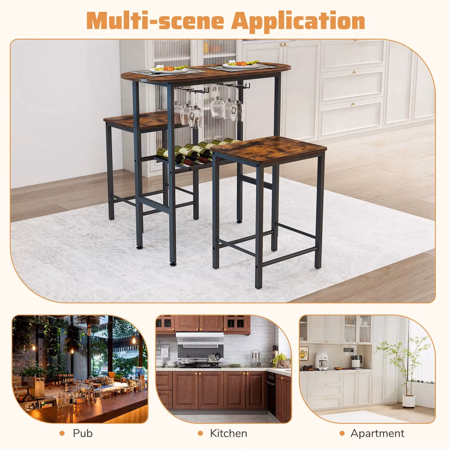 Costway 3 Piece Counter Height Dining Set with Oval Table and 2 Stools in Brown – 6