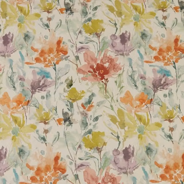 iLiv Water Meadow Digitally Printed Fabric in Clementine Orange and Multicolour