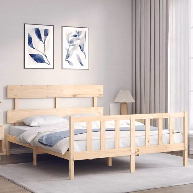 Berkfield Home Beautiful Bed Frame with Headboard in Light Oak Solid Wood W/D/H: 160 x 200 x 81 cm – 1