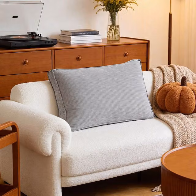 Lifeideas Rectangular Corduroy Cushion in Grey, 80 cm