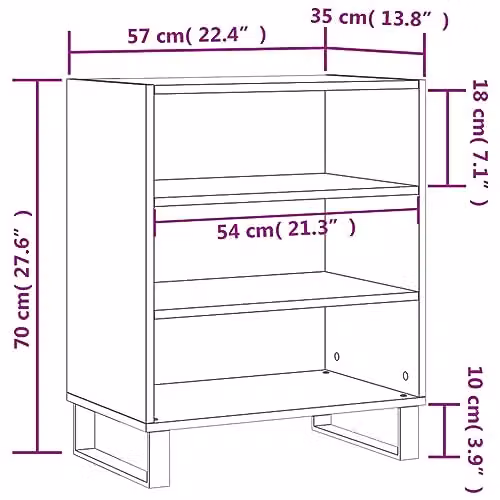 vidaXL Modern Black Sideboard in Matt MDF and Metal, W/D/H: 57 x 35 x 70 cm – 3