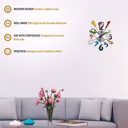 Orsina Retro Analogue Funky Numbers Wall Clock, Multicolour, W/D/H: 34 x 38 x 5 cm – 3