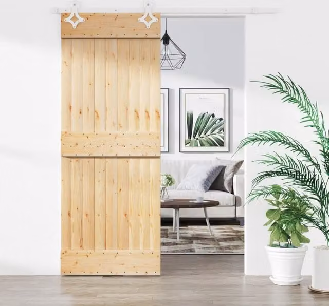 Berkfield Home Rustic Solid Wood Pine Sliding Door with Hardware Set in Brown, W: 70 cm, H: 210 cm