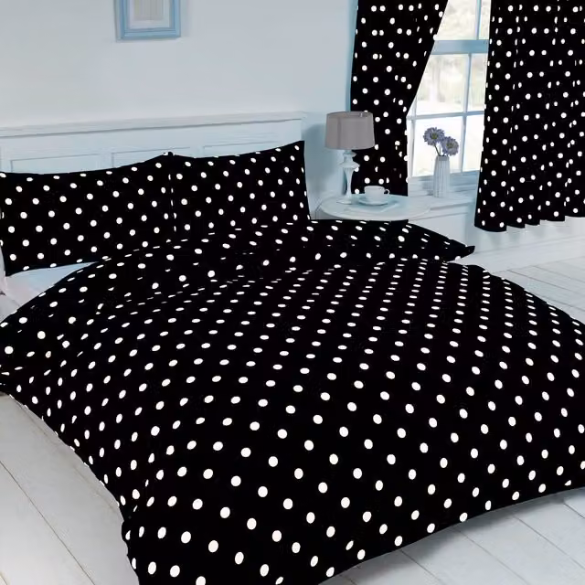 My Home Black and White Dotted Duvet Cover and Pillowcase Set, Duvet Cover: 200 x 220 cm, Pillowcase: 50 x 75 cm